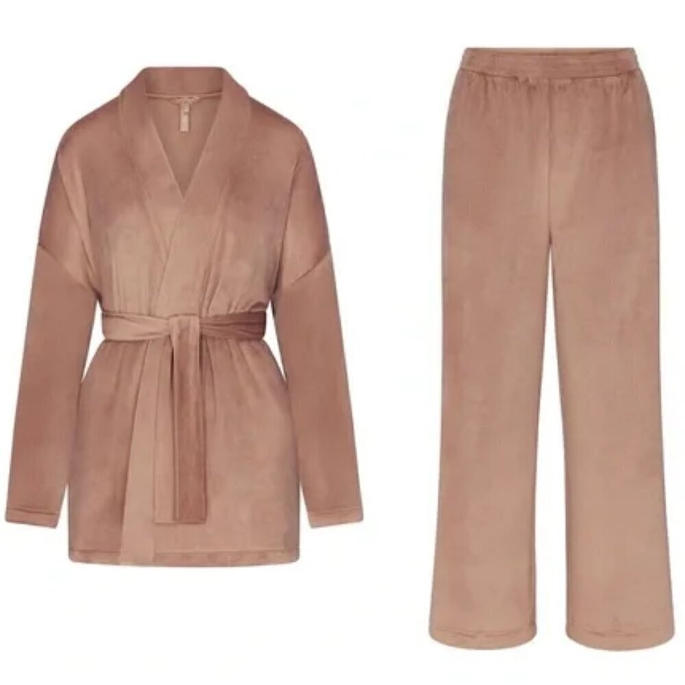 💕SKIMS💕 Velour Fleece Wrap Sleep Set (Robe + Pajama Set) ~ Sienna Medium NWOT - Picture 11 of 16